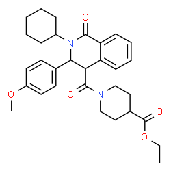 ChemSpider 2D Image | Ethyl 1-{[2-cyclohexyl-3-(4-methoxyphenyl)-1-oxo-1,2,3,4-tetrahydro-4-isoquinolinyl]carbonyl}-4-piperidinecarboxylate | C31H38N2O5
