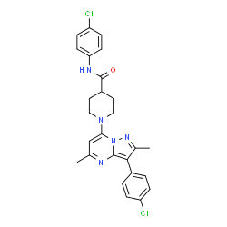 ChemSpider 2D Image | N-(4-Chlorophenyl)-1-[3-(4-chlorophenyl)-2,5-dimethylpyrazolo[1,5-a]pyrimidin-7-yl]-4-piperidinecarboxamide | C26H25Cl2N5O