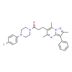 ChemSpider 2D Image | 1-[4-(4-Fluorophenyl)-1-piperazinyl]-3-(2,5,7-trimethyl-3-phenylpyrazolo[1,5-a]pyrimidin-6-yl)-1-propanone | C28H30FN5O