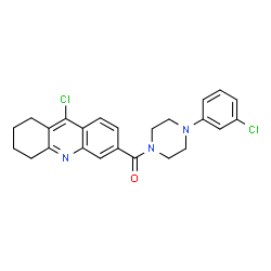 ChemSpider 2D Image | [4-(3-Chlorophenyl)-1-piperazinyl](9-chloro-5,6,7,8-tetrahydro-3-acridinyl)methanone | C24H23Cl2N3O