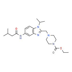 ChemSpider 2D Image | Ethyl 4-({1-isopropyl-5-[(3-methylbutanoyl)amino]-1H-benzimidazol-2-yl}methyl)-1-piperazinecarboxylate | C23H35N5O3