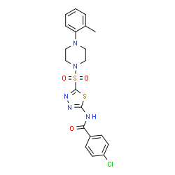 ChemSpider 2D Image | 4-Chloro-N-(5-{[4-(2-methylphenyl)-1-piperazinyl]sulfonyl}-1,3,4-thiadiazol-2-yl)benzamide | C20H20ClN5O3S2