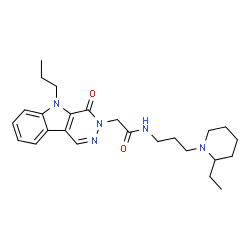 ChemSpider 2D Image | N-[3-(2-Ethyl-1-piperidinyl)propyl]-2-(4-oxo-5-propyl-4,5-dihydro-3H-pyridazino[4,5-b]indol-3-yl)acetamide | C25H35N5O2