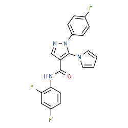 ChemSpider 2D Image | N-(2,4-Difluorophenyl)-1-(4-fluorophenyl)-5-(1H-pyrrol-1-yl)-1H-pyrazole-4-carboxamide | C20H13F3N4O
