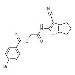 ChemSpider 2D Image | 2-[(3-Cyano-5,6-dihydro-4H-cyclopenta[b]thiophen-2-yl)amino]-2-oxoethyl 4-bromobenzoate | C17H13BrN2O3S