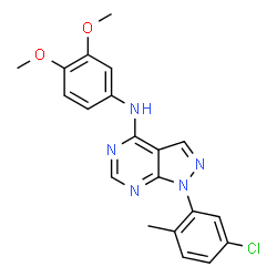 ChemSpider 2D Image | 1-(5-chloro-2-methylphenyl)-N-(3,4-dimethoxyphenyl)pyrazolo[3,4-d]pyrimidin-4-amine | C20H18ClN5O2