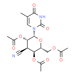 ChemSpider 2D Image | 5-Methyl-1-(2,4,6-tri-O-acetyl-3-cyano-3-deoxy-beta-D-altropyranosyl)-2,4(1H,3H)-pyrimidinedione | C18H21N3O9