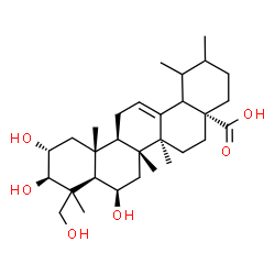 ChemSpider 2D Image | (2alpha,3beta,6beta,17alpha,18xi,19xi,20xi)-2,3,6,23-Tetrahydroxyurs-12-en-28-oic acid | C30H48O6