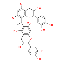 ChemSpider 2D Image | 2-(3,4-Dihydroxyphenyl)-6-{1-[2-(3,4-dihydroxyphenyl)-3,5,7-trihydroxy-3,4-dihydro-2H-chromen-8-yl]ethyl}-3,5,7-chromanetriol | C32H30O12