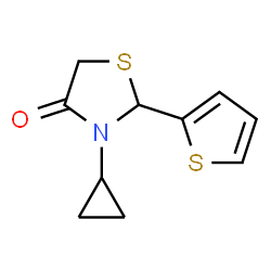 ChemSpider 2D Image | 3-Cyclopropyl-2-(2-thienyl)-1,3-thiazolidin-4-one | C10H11NOS2