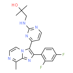 ChemSpider 2D Image | 1-({4-[2-(2,4-Difluorophenyl)-8-methylimidazo[1,2-a]pyrazin-3-yl]-2-pyrimidinyl}amino)-2-methyl-2-propanol | C21H20F2N6O
