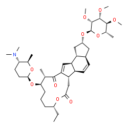 ChemSpider 2D Image | (2R,3aS,5aR,5bS,9R,13R,14S,16aS,16bR)-13-{[(2R,5S,6R)-5-(Dimethylamino)-6-methyltetrahydro-2H-pyran-2-yl]oxy}-9-ethyl-14-methyl-7,15-dioxo-2,3,3a,5a,5b,6,7,9,10,11,12,13,14,15,16a,16b-hexadecahydro-1H
-as-indaceno[3,2-d]oxacyclododecin-2-yl 6-deoxy-2,3,4-tri-O-methyl-alpha-L-mannopyranoside | C41H65NO10