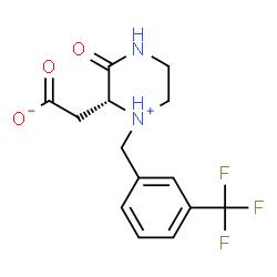 ChemSpider 2D Image | {(2R)-3-Oxo-1-[3-(trifluoromethyl)benzyl]piperazin-1-ium-2-yl}acetate | C14H15F3N2O3