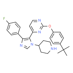 ChemSpider 2D Image | 4-[4-(4-Fluorophenyl)-1-(4-piperidinyl)-1H-imidazol-5-yl]-2-[4-(2-methyl-2-propanyl)phenoxy]pyrimidine | C28H30FN5O