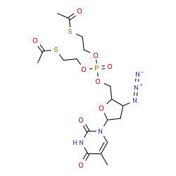 ChemSpider 2D Image | 1-(3-Azido-5-O-{bis[2-(acetylsulfanyl)ethoxy]phosphoryl}-2,3-dideoxypentofuranosyl)-5-methyl-2,4(1H,3H)-pyrimidinedione | C18H26N5O9PS2
