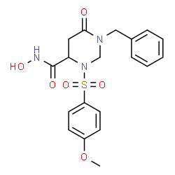 ChemSpider 2D Image | 1-Benzyl-N-hydroxy-3-[(4-methoxyphenyl)sulfonyl]-6-oxohexahydro-4-pyrimidinecarboxamide | C19H21N3O6S