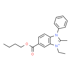 ChemSpider 2D Image | 6-Butoxycarbonyl-1-ethyl-2-methyl-3-phenyl-3H-benzoimidazol-1-ium | C21H25N2O2