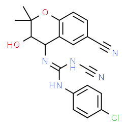 ChemSpider 2D Image | 1-(4-Chlorophenyl)-2-cyano-3-(6-cyano-3-hydroxy-2,2-dimethyl-3,4-dihydro-2H-chromen-4-yl)guanidine | C20H18ClN5O2