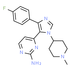 ChemSpider 2D Image | 4-[4-(4-Fluorophenyl)-1-(1-methyl-4-piperidinyl)-1H-imidazol-5-yl]-2-pyrimidinamine | C19H21FN6