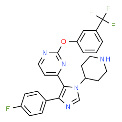 ChemSpider 2D Image | 4-[4-(4-Fluorophenyl)-1-(4-piperidinyl)-1H-imidazol-5-yl]-2-[3-(trifluoromethyl)phenoxy]pyrimidine | C25H21F4N5O