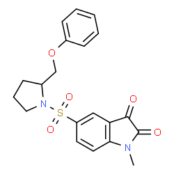 ChemSpider 2D Image | 1-methyl-5-(2-phenoxymethyl-pyrrolidine-1-sulfonyl)-1h-indole-2,3-dione | C20H20N2O5S