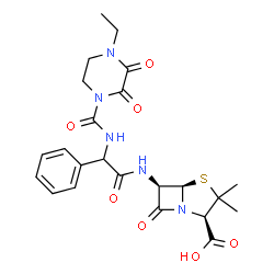 ChemSpider 2D Image | (2R,5R,6R)-6-{[{[(4-Ethyl-2,3-dioxo-1-piperazinyl)carbonyl]amino}(phenyl)acetyl]amino}-3,3-dimethyl-7-oxo-4-thia-1-azabicyclo[3.2.0]heptane-2-carboxylic acid | C23H27N5O7S