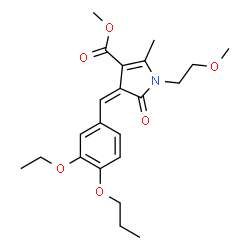 ChemSpider 2D Image | Methyl (4Z)-4-(3-ethoxy-4-propoxybenzylidene)-1-(2-methoxyethyl)-2-methyl-5-oxo-4,5-dihydro-1H-pyrrole-3-carboxylate | C22H29NO6