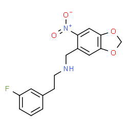 ChemSpider 2D Image | 2-(3-Fluorophenyl)-N-[(6-nitro-1,3-benzodioxol-5-yl)methyl]ethanamine | C16H15FN2O4