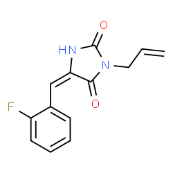 ChemSpider 2D Image | (5E)-3-Allyl-5-(2-fluorobenzylidene)-2,4-imidazolidinedione | C13H11FN2O2