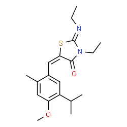 ChemSpider 2D Image | (2Z,5E)-3-Ethyl-2-(ethylimino)-5-(5-isopropyl-4-methoxy-2-methylbenzylidene)-1,3-thiazolidin-4-one | C19H26N2O2S