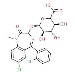 ChemSpider 2D Image | 7-Chloro-5-(2-chlorophenyl)-1-methyl-2-oxo-2,3-dihydro-1H-1,4-benzodiazepin-3-yl beta-D-glucopyranosiduronic acid | C22H20Cl2N2O8