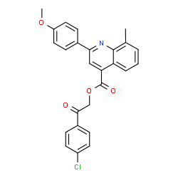ChemSpider 2D Image | 2-(4-Chlorophenyl)-2-oxoethyl 2-(4-methoxyphenyl)-8-methyl-4-quinolinecarboxylate | C26H20ClNO4