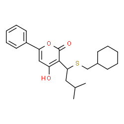 ChemSpider 2D Image | 3-{1-[(Cyclohexylmethyl)sulfanyl]-3-methylbutyl}-4-hydroxy-6-phenyl-2H-pyran-2-one | C23H30O3S