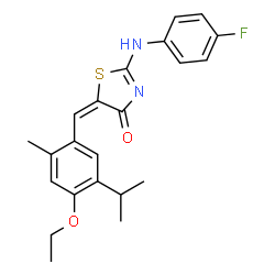 ChemSpider 2D Image | (5E)-5-(4-Ethoxy-5-isopropyl-2-methylbenzylidene)-2-[(4-fluorophenyl)amino]-1,3-thiazol-4(5H)-one | C22H23FN2O2S