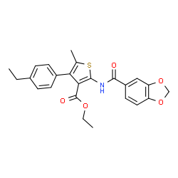 ChemSpider 2D Image | Ethyl 2-[(1,3-benzodioxol-5-ylcarbonyl)amino]-4-(4-ethylphenyl)-5-methyl-3-thiophenecarboxylate | C24H23NO5S