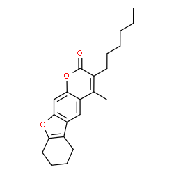 ChemSpider 2D Image | 3-Hexyl-4-methyl-6,7,8,9-tetrahydro-2H-[1]benzofuro[3,2-g]chromen-2-one | C22H26O3