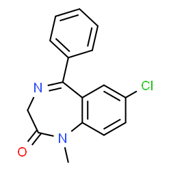 ChemSpider 2D Image | 7-Chloro-1-methyl-5-phenyl-1,3-dihydro-2H-1,4-benzodiazepin-2-one | C16H13ClN2O