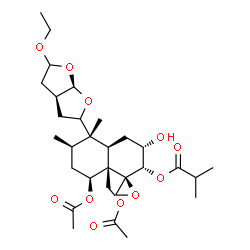 ChemSpider 2D Image | (1R,2S,3S,4aR,5S,6R,8S,8aR)-8-Acetoxy-8a-(acetoxymethyl)-5-[(3aS,6aR)-5-ethoxyhexahydrofuro[2,3-b]furan-2-yl]-3-hydroxy-5,6-dimethyloctahydro-2H-spiro[naphthalene-1,2'-oxiran]-2-yl 2-methylpropanoate | C30H46O11