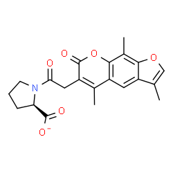 ChemSpider 2D Image | (2R)-1-[(3,5,9-Trimethyl-7-oxo-7H-furo[3,2-g]chromen-6-yl)acetyl]-2-pyrrolidinecarboxylate | C21H20NO6