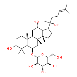 ChemSpider 2D Image | (5xi,6beta,9xi,12alpha,13xi,14beta,17xi,20R)-3,12,20-Trihydroxydammar-24-en-6-yl beta-D-glucopyranoside | C36H62O9