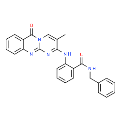 ChemSpider 2D Image | N-Benzyl-2-[(3-methyl-6-oxo-6H-pyrimido[2,1-b]quinazolin-2-yl)amino]benzamide | C26H21N5O2