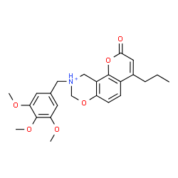 ChemSpider 2D Image | 2-Oxo-4-propyl-9-(3,4,5-trimethoxybenzyl)-9,10-dihydro-2H,8H-chromeno[8,7-e][1,3]oxazin-9-ium | C24H28NO6