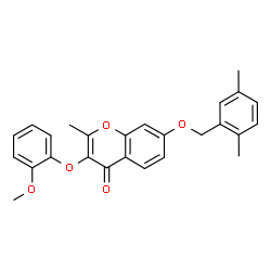 ChemSpider 2D Image | 7-[(2,5-Dimethylbenzyl)oxy]-3-(2-methoxyphenoxy)-2-methyl-4H-chromen-4-one | C26H24O5