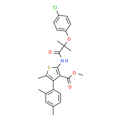ChemSpider 2D Image | Methyl 2-{[2-(4-chlorophenoxy)-2-methylpropanoyl]amino}-4-(2,4-dimethylphenyl)-5-methyl-3-thiophenecarboxylate | C25H26ClNO4S