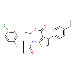 ChemSpider 2D Image | Ethyl 2-{[2-(4-chlorophenoxy)-2-methylpropanoyl]amino}-4-(4-ethylphenyl)-3-thiophenecarboxylate | C25H26ClNO4S