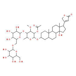 ChemSpider 2D Image | 3-{[Hexopyranosyl-(1->6)hexopyranosyl-(1->4)-2-O-acetyl-6-deoxy-3-O-methylhexopyranosyl]oxy}-14-hydroxycard-20(22)-enolide | C44H68O19