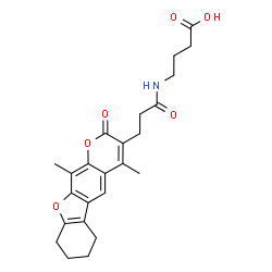ChemSpider 2D Image | 4-{[3-(4,11-Dimethyl-2-oxo-6,7,8,9-tetrahydro-2H-[1]benzofuro[3,2-g]chromen-3-yl)propanoyl]amino}butanoic acid | C24H27NO6
