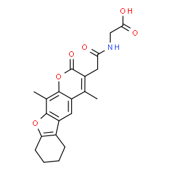 ChemSpider 2D Image | N-[(4,11-Dimethyl-2-oxo-6,7,8,9-tetrahydro-2H-[1]benzofuro[3,2-g]chromen-3-yl)acetyl]glycine | C21H21NO6