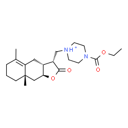 ChemSpider 2D Image | 1-{[(3R,3aR,8aS,9aS)-5,8a-Dimethyl-2-oxo-2,3,3a,4,6,7,8,8a,9,9a-decahydronaphtho[2,3-b]furan-3-yl]methyl}-4-(ethoxycarbonyl)piperazin-1-ium | C22H35N2O4