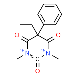 ChemSpider 2D Image | 5-Ethyl-1,3-dimethyl-5-phenyl-2,4,6(1H,3H,5H)-(2-~13~C,~15~N_2_)pyrimidinetrione | C1313CH1615N2O3